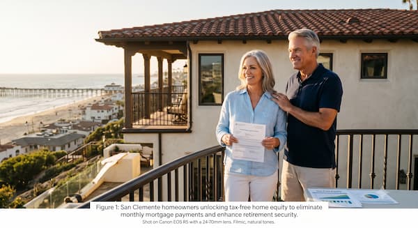 Senior homeowners reviewing a Reverse Mortgage in San Clemente financial strategy
