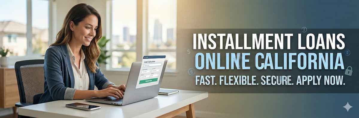 A person applying for a California installment loan online using a smartphone, showing fast direct lender approval.