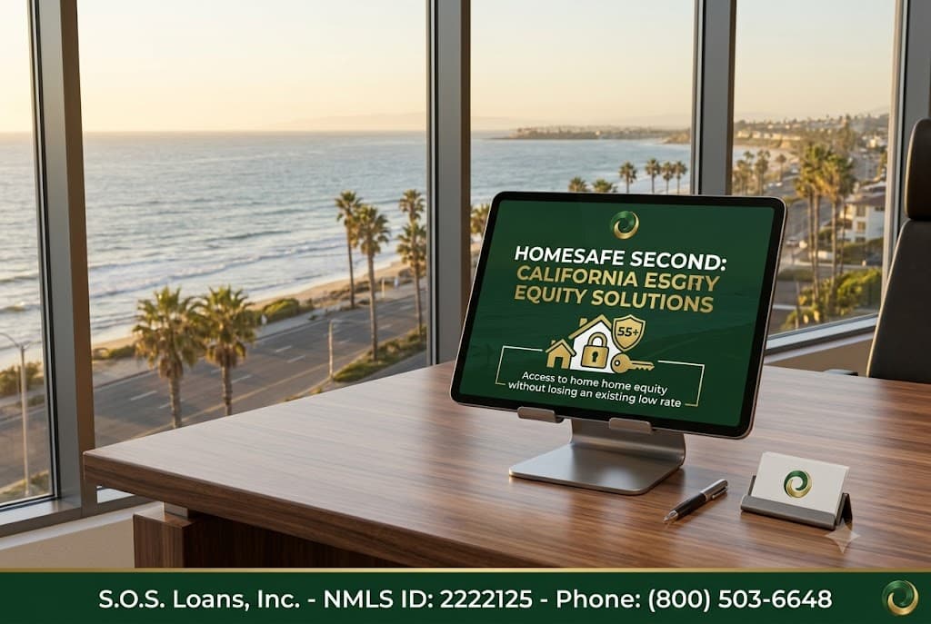 Senior homeowners unlocking California home equity with a HomeSafe Second mortgage at a luxury coastal estate in 2026.