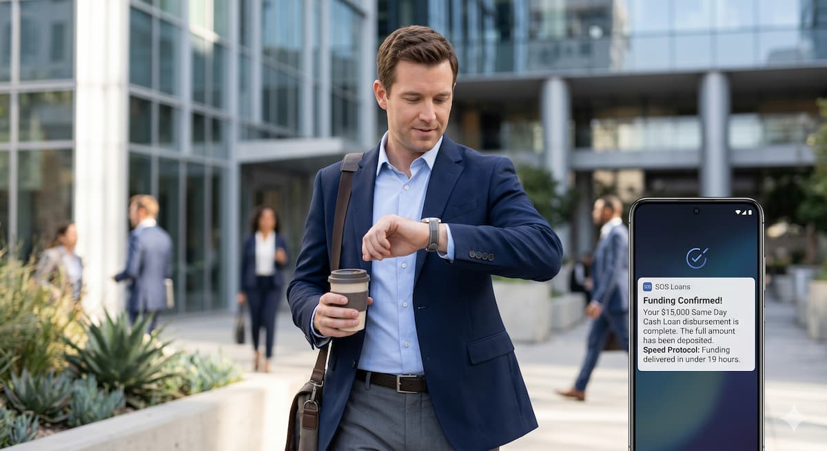 Smartphone showing approved same day online loan application from a California direct lender.