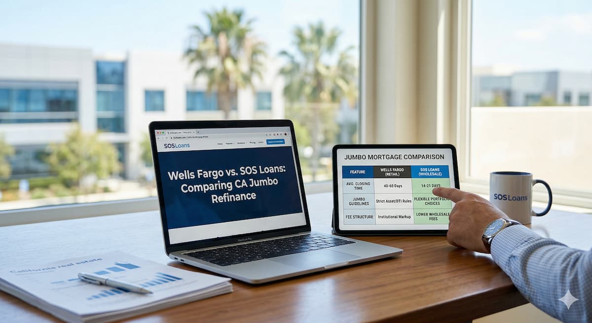 Comparing Wells Fargo vs. SOS Loans wholesale Jumbo refinance speed for California homeowners