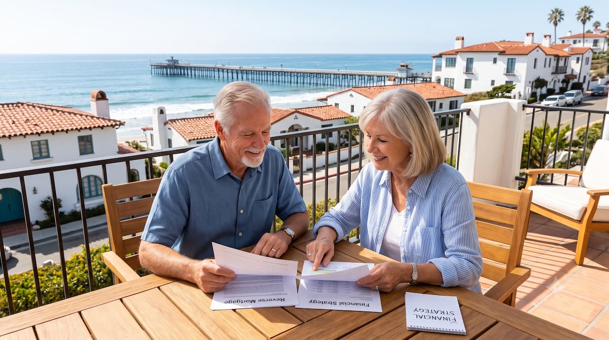 Senior homeowners reviewing a Reverse Mortgage in San Clemente financial strategy
