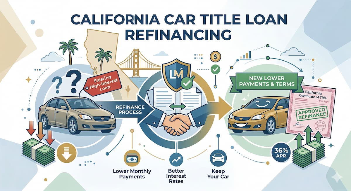 California resident using a smartphone to refinance a LoanMart car title loan online for a lower interest rate.